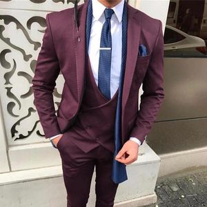 Herrenanzüge Blazer Burgund Slim Fit Männer 3 Stück benutzerdefinierte Hochzeit Smoking für Trauzeugen 2021 Mann Mode Kleidung Jacke Weste mit Hosen