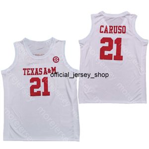 Yeni 2020 Texas AM Aggies Basketbol Jersey NCAA Koleji 21 Alex Caruso Beyaz Tüm Dikişli ve Nakış