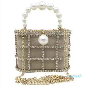 유럽 ​​및 미국 여성용 가방 금속 양동이 가방 진주 다이아몬드 핸드백 추출 체인