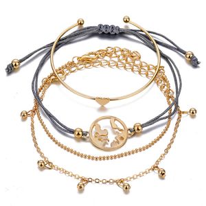 Wholesale geometric bracelets resale online - Punk Rhinestone Geometric Chain Bracelets Set for Women Bohemia Multilayer Beads Charm Bangles Fashion Party Jewelry Gift