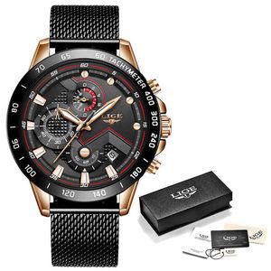 Relogio Masculino LIGE Fashion Mens Watches Stainless Steel Grid Quartz Watch Men's Multifunction Chronograph Date Sport Clock 210527