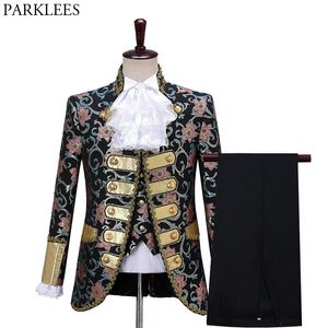 男性ファッションファッション五片のコートスーツセットゴシックスタイルの花柄のズボンズコラスドラマ衣装舞台PROM Costume XL 210522