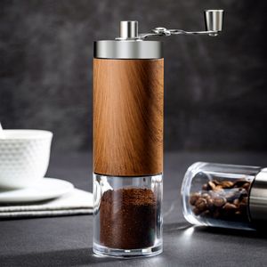 Wood Grain Coffee Grinder Silver Stainless Steel Hand Manual Handmade Bean Burr Grinders Mill Kitchen Tool