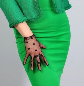 5本の指の手袋女性のセクシーな透明なドットプリントブラックメッシュグローブ女性夏の日焼け止めクラブパーティーダンシングR2691