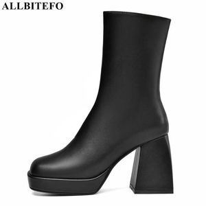 AllbiteFo Rozmiar 34-43 Wodoodporna platforma Buty Prawdziwej Skóry Kobiety Buty Zimowe Buty Winter ShootsFashion Botki Motocyklowe Buty 210611