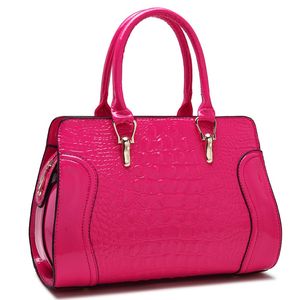Fashion handbags purse casual wild womens totes bags bridal wedding solid color portable crocodile pattern patent leather 31cm lady bag
