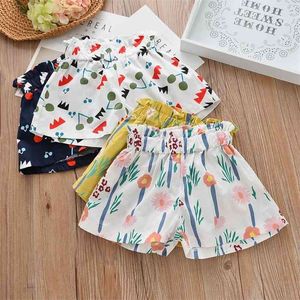 Summer Casual 2 3 4 5 6 7 8 9 10 Years Children'S Clothing Cotton Floral Print High Waist Beach Shorts For Baby Kids Girls 210701