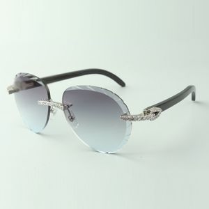 Exquisite classic endless diamond sunglasses 3524027, natural black buffalo horn temples glasses, size: 18-140 mm