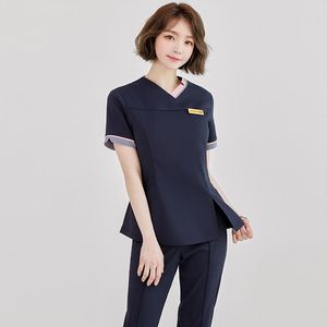 ヘルスケアワークウェア女性の足風呂働き衣料品の美容院スパ半袖の制服セット2個のズボン