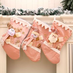 Home Party Decoration Large Christmas Stocking Pink Xmas Socks Children News Year Gift Bag