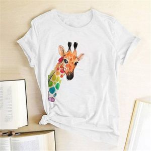 T-shirt feminino Girafa colorido impresso mulheres verão gráfico tee roupas estéticas rua streetwear colchete tops para adolescentes mujer camisetas