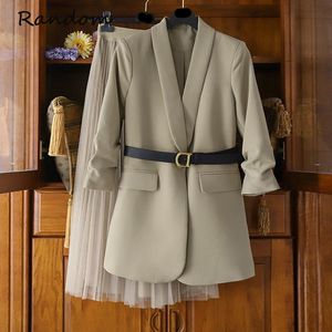 Women's Two Piece Pants Plus Size 4XL Women Elegant Office Suit Blazer Jacket Coat Top And Gauze Mesh Skirt Set Outfit Ladies Work Clothing