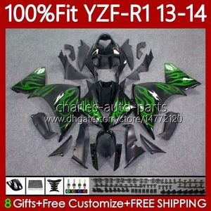 Yzf R1 Verkleidungssatz Grün großhandel-OEM Karosserie für Yamaha YZF R1 YZF1000 YZF R cc Moto Körper NO Sitz YZF R1 CC Grüne Flammen YZFR1 YZF Inspritzmold Verkleidungsset