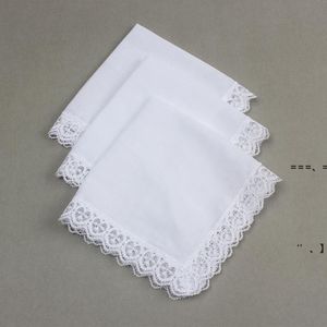 Periódico de 12 Fashion Wedding Bridal Handkerchief Cotton Hankies con bordes de encaje vintage bordados Ladies Hanky ​​RRB13865