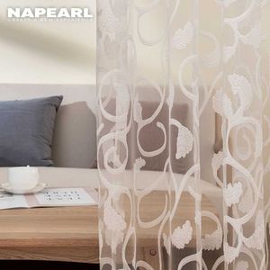 ナプールアメリカンスタイルジャカード花のデザインの窓カーテンシアーのための寝室チュール生地リビングルームモダンな既製の210712