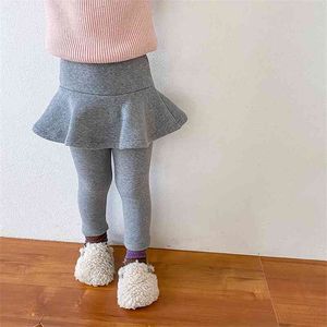 Herbst Winter Mädchen Baumwolle Solide Farbe Falbala Pantskirt Kleine Prinzessin Warme Base Hosen 210708