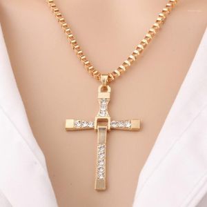 Crystal Cross Pendant Necklace For Women Men Gold Plated Goth Jesus Choker Box Chains Vintage Neck Jewelry Gift Wholesale Bling Bijoux