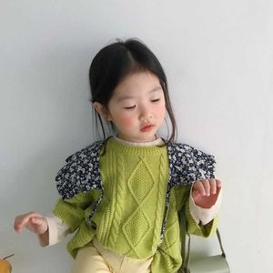 Kızlar Kazak Bebek Ceket Dış Giyim 2021 Yeşil Bej Artı Kadife Kalınlaşmak Sıcak Kış Sonbahar Örme Üst Pamuk Çocuk Clothin Y1024