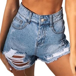 Littlerossa Fashion Pantaloncini di jeans con fori sfilacciati strappati Summer Women Jeans a vita alta da donna