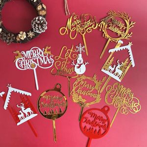 Andere festliche Partyzubehör Kuchendekorationen Acryl Gold Rot Weiß Frohe Weihnachten Brief Glückliches Jahr Dessert Cupcake Topper Dekor für H