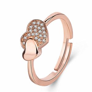 Anéis das mulheres Jóias de cristal doce conjunto de em forma de coração feminino Grupo 18k Rose Gold Diamond Cluster para estilos de banda feminina