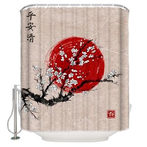 シャワーカーテンモダンなカーテンの桜のためのモダンなカーテンの夕日の浴室特別な絶妙な防水ポリエステルフック付き