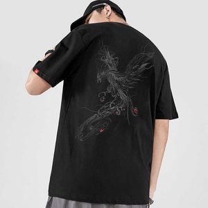 Tasarımcı Siyah T Gömlek Nakış Phoenix Erkekler Sokak Moda Marka Pamuk Yarım Kısa Kollu T-shirt Erkek Üst Tee M-4XL 210527