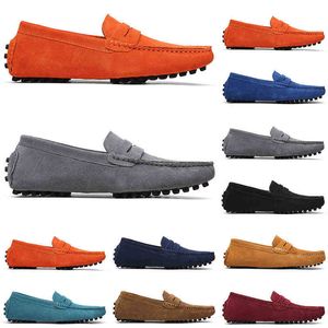 Män Womens Non-Brand Shoes Black Light Blue Wine Red Gray Orange Green Brown Mens Slip On Lazy Leather Shoe Sneaker Storlek 38-45Outdoor Jogging