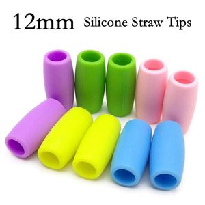 Drinking Straws 12mm Multi-Colors Food Grade Silicone Straw Tips Cover Soft Reusable Metal Stainless Steel Nozzles Only Fit For 1/2" Wide