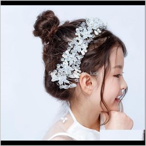 Dziecko, macierzyństwo Księżniczka Wykwintna Rhinestone Flower Wieniec Długa Koronkowa Wstążka Hairbands Dzieci Nakrycia Nakrycia Hair Aessories Drop Dostawa 2021 V8U