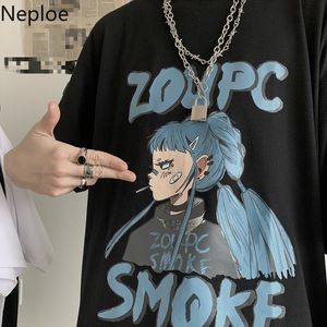 Neploe韓国のヴィンテージ漫画プリントTシャツの女性の因果的半袖トップスシャツ夏の緩いO-ネックグラフィックティー1d662 210423