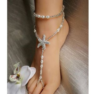 Wholesale toe ring sandals women resale online - Anklets Fashion Imitation Pearl Elastic Toe Ring Bridal Foot Jewelry Bohemia Crystal Starfish Barefoot Sandals For Women