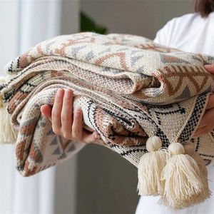 Weiche Quaste Gestrickte Decke Plaid Bohemian Tapisserie NAP Vintage Herbst Winterdekor Sofa Cover Deken COBERTOR 211122