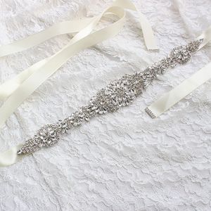 Wedding Sashes Bride Bridal Dresses Belts Rhinestone Crystal Ribbon Prom Handmade Silver Sashes