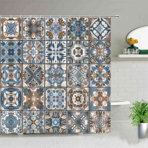 モロッコのシャワーカーテンパッチワークパターン異なるカラフルなオリジナルチュニジアンバスルームカーテン装飾セットフック210915