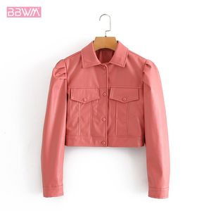 PUラペルシングルブレスト長袖ピンクファッションシックな女性コート韓国の女性の原宿オートバイジャケットブラックトップ210507
