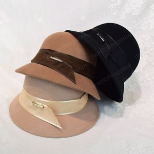 Fashion Wool Bucket Hat Women French Style Ribbon Belt Stingy Brim Cap Autumn Winter Ladies Fisherman Hats