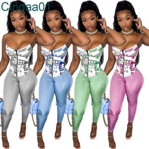 Women Two Piece Pants Set Shorts Outfits Slim Tight Sexy Letters Pattern Printed Strapless Top Small Bra Leisure Sports High Elasticity Suit