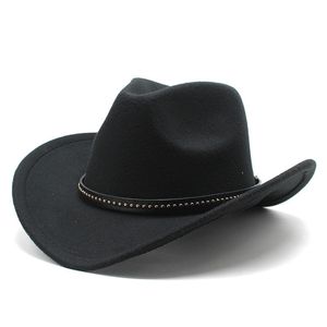Winter Women Men Black Wool Fedora Hat Chapeu Western Cowboy Hat Gentleman Jazz Sombrero Hombre Cap Elegant Lady Cowgirl Hats 220217
