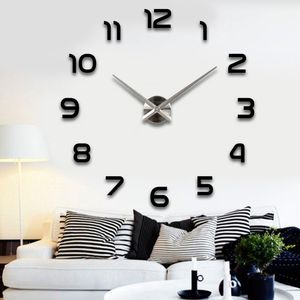 Gümüş Pointer Yeni Satış Duvar Saati Saatler Reloj de Pared İzle 3D DIY Akrilik Ayna Çıkartmalar Kuvars Modern Ev Dekorasyon 210401