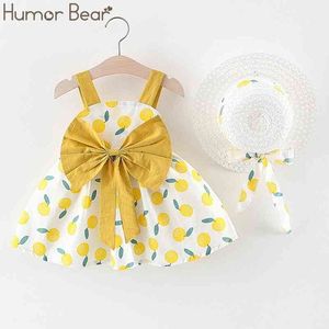 Humor Bear New Summer Girl Strap Bow Vest Pantaloncini floreali + Fashion Hat 3Pcs Set Abbigliamento per bambini Suit Abbigliamento per ragazze 210315