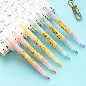 Highlighters 6 Colors/box Unique Visible Tip Pastel Color Highlighter DIY Pen Dual Tips Soft For School Marker Stationery Hilighter