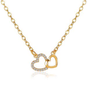 Romántico Simple Grande Pequeño Collar en forma de corazón Exquisito Cristal Circón Colgante Cadena de clavícula de oro Joyería de boda para mujer G1206