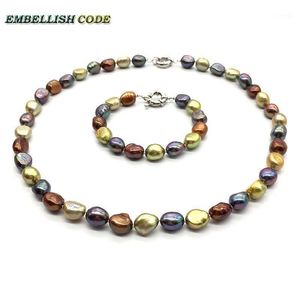 Bracciale, orecchini, collana, pavone, caffè, giallo, meraviglioso, colore Hong Kong, piccolo braccialetto di perle coltivate barocche, set di ciondoli per Gi