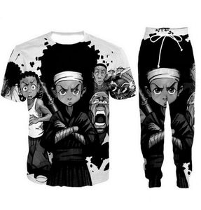 Hurtownie - 2022 New Fashion Casual Boondocks 3D All Over Print Dress T-Shirt + Joggers Spodnie Garnitur Kobiety Mężczyźni @ 056