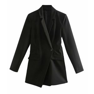 Kvinnor höst vintage blazers mini klänning långärmad knapp svart kontor dam kvinnlig elegant avslappnad klänningar kläder vestidos 210513