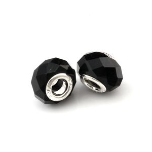 100 pcs Faceted Black Crystal Glass Big Hole Espaçadores Beads Para Jóias Fazendo Pulseira Colar DIY Acessórios D-107