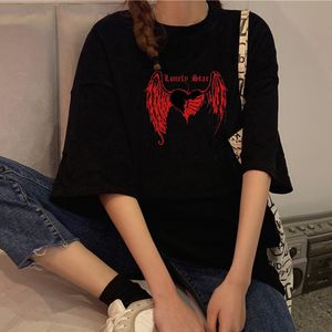 Унисекс одинокая звезда черная футболка мужская Tumblr мода Grunge Gothic Tee альтернативный уличный стиль рубашка 210518