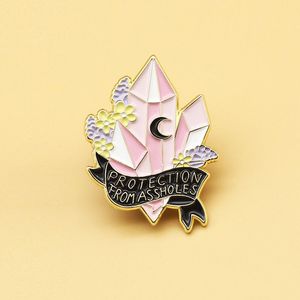 PROTECTION FROM ASSHOLES Brooch Witch Moon Crystal Enamel Pins Men Women Fashion Jewelry Gifts Hat Bag Metal Lapel Badges