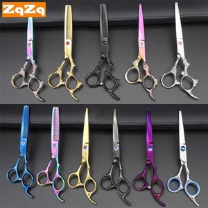 ZqZq 2pcs 6 Inch Stainless Steel Hairdressing Scissors Cutting Professional Barber Razor Shear for Men Women Kids Salon 220125